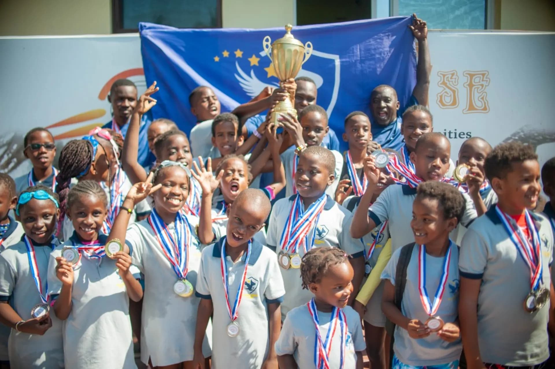 Celebrating sporting achievement together.