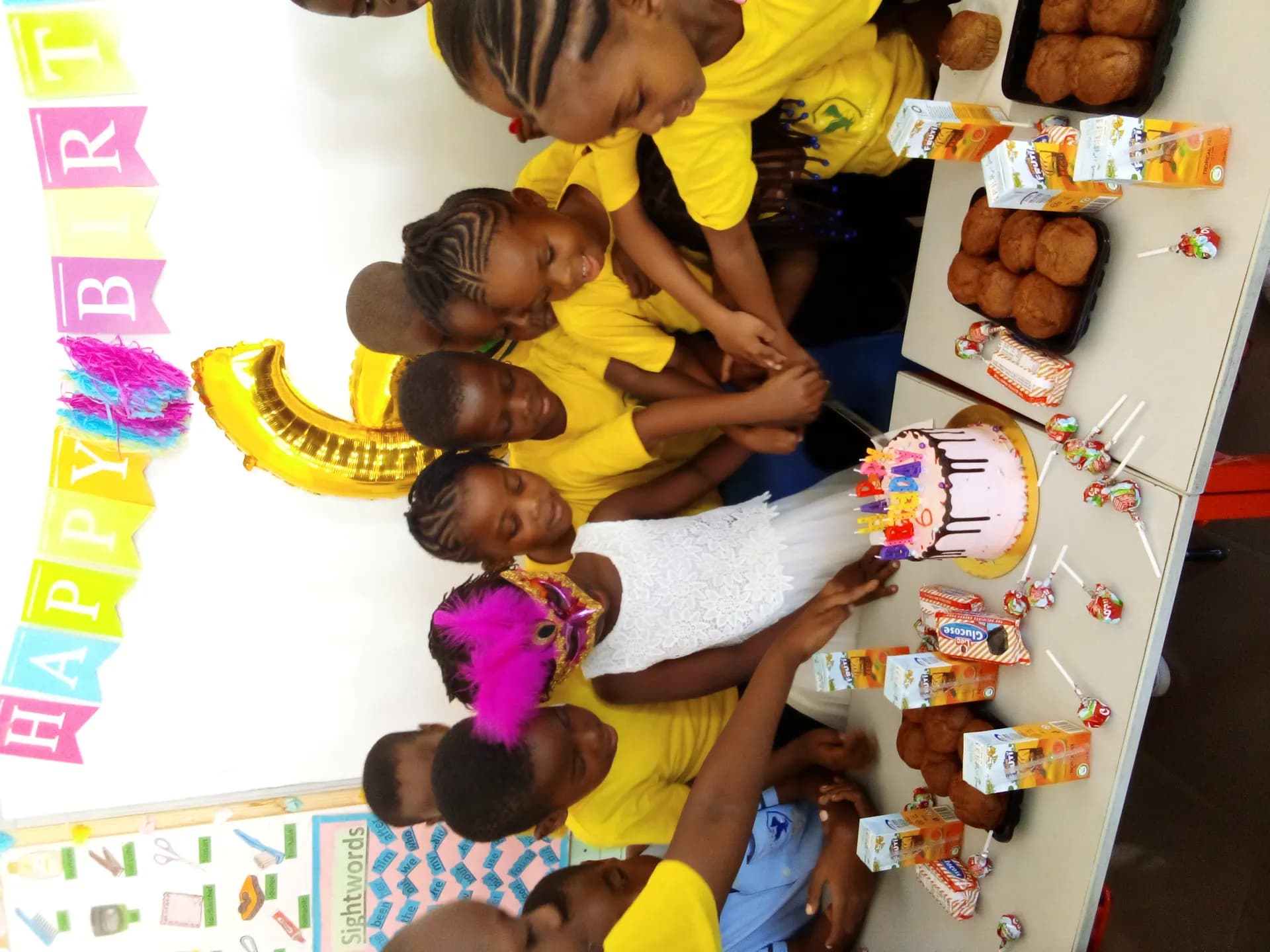 Classmates celebrating a special day together.