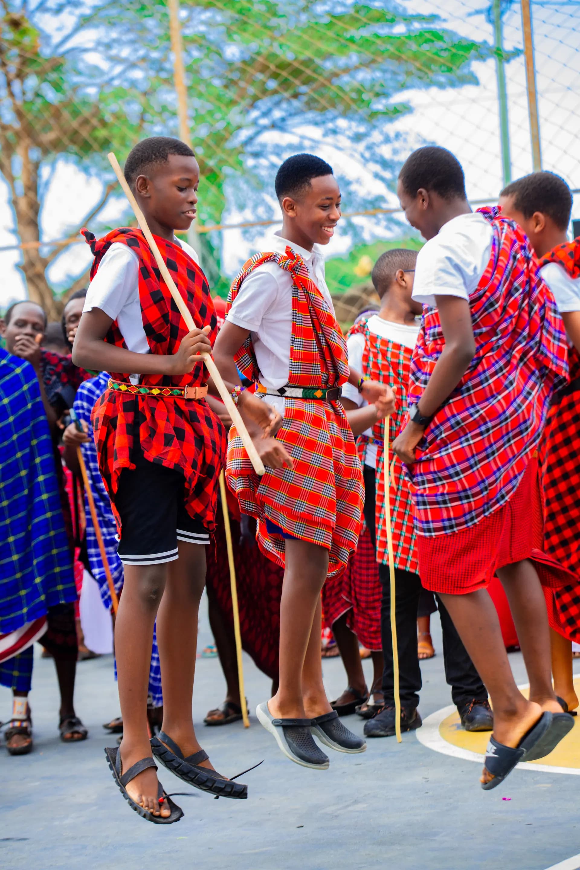 Students performing a traditional dance.