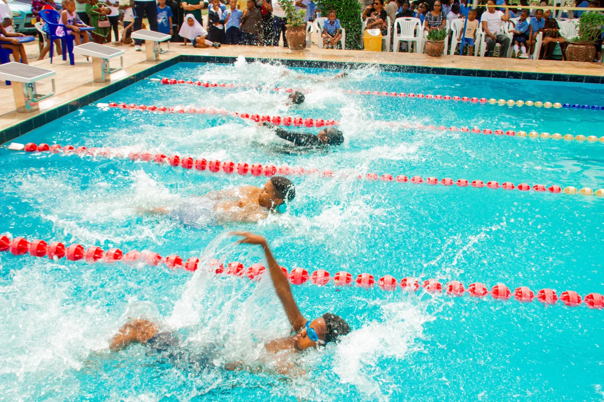 Learners competing in the swimming gala.